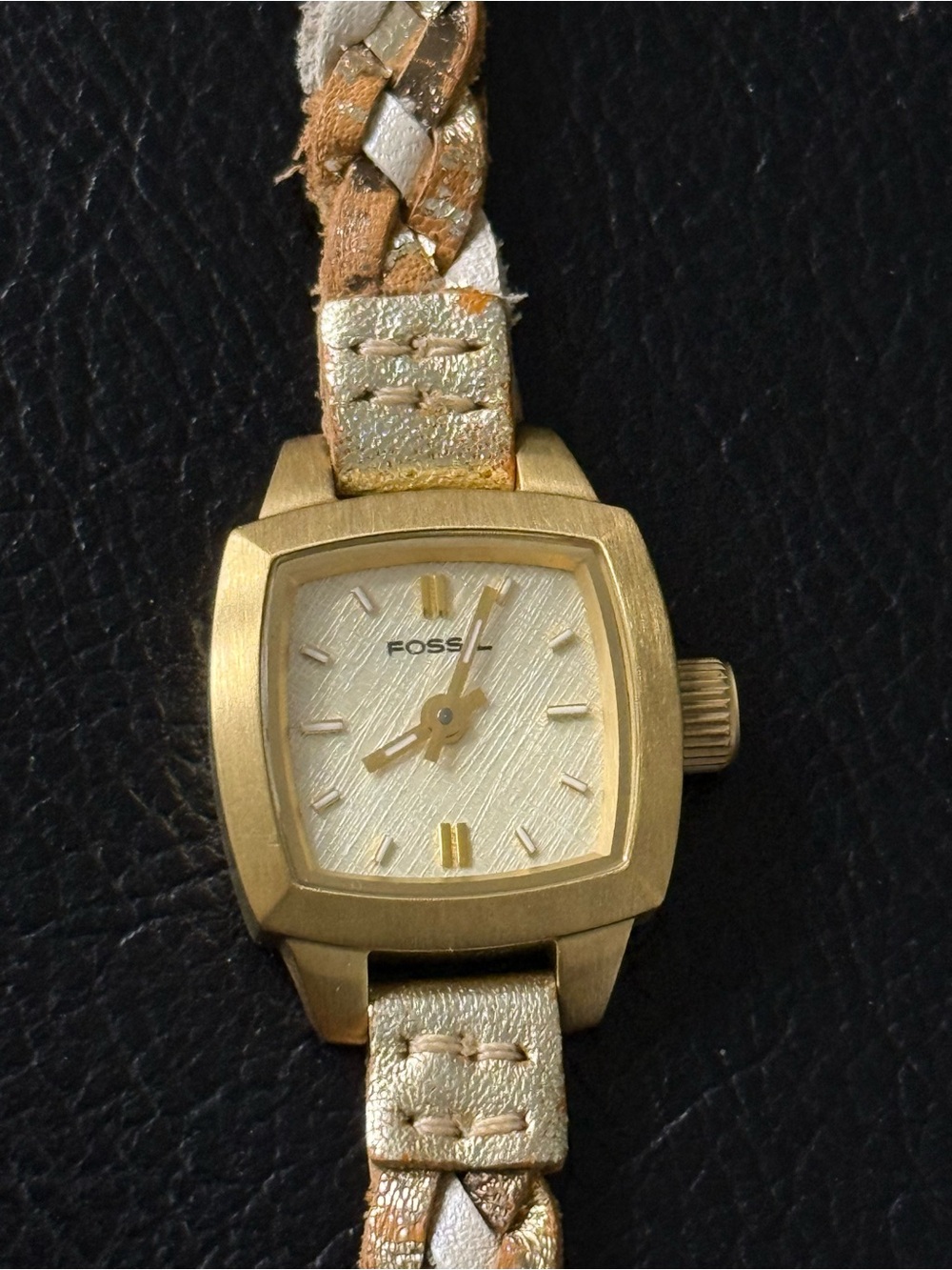 Fossil Gold-Tone Petite Watch with leather Braided Strap